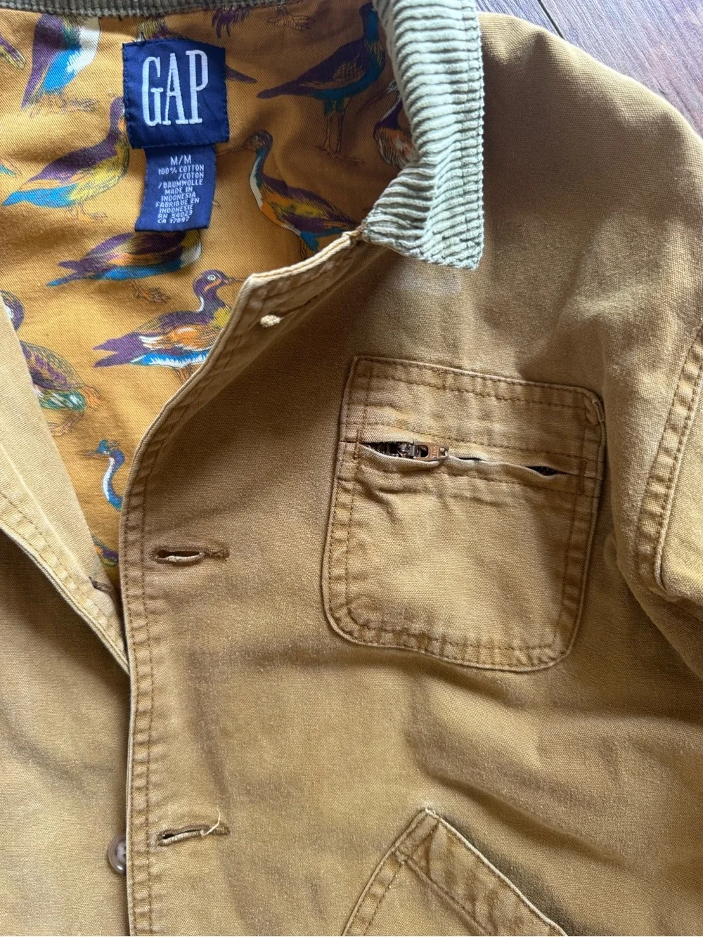 GAP Kids' Mustard Yellow Cotton Jacket with Bird-Print Lining